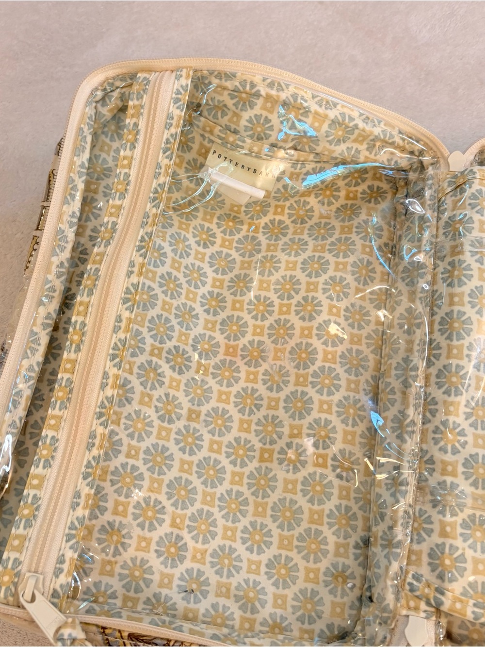 Pottery Barn Floral Tile Pattern Plastic Coated Cosmetic Case Cream Light Blue - Picture 9 of 12